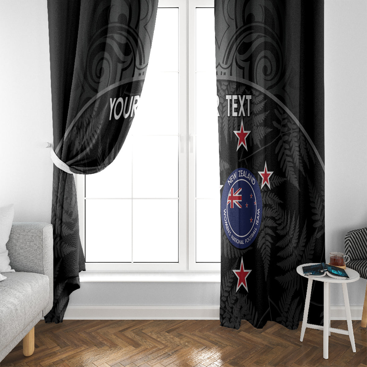 Custom New Zealand Silver Fern Football Window Curtain Summer 2024 Olympic Go Aotearoa
