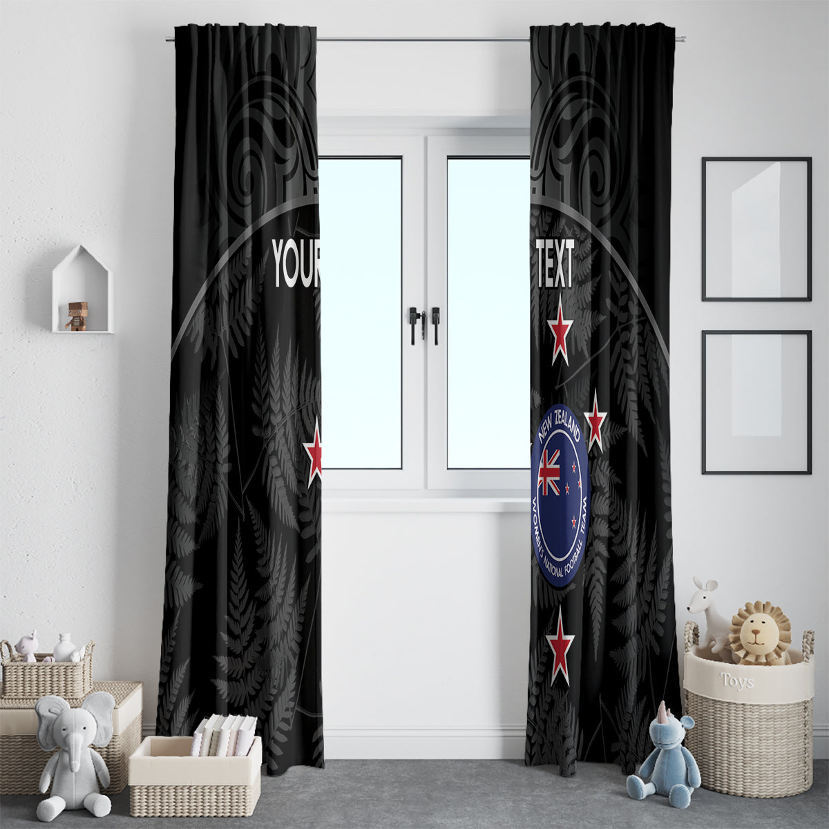 Custom New Zealand Silver Fern Football Window Curtain Summer 2024 Olympic Go Aotearoa