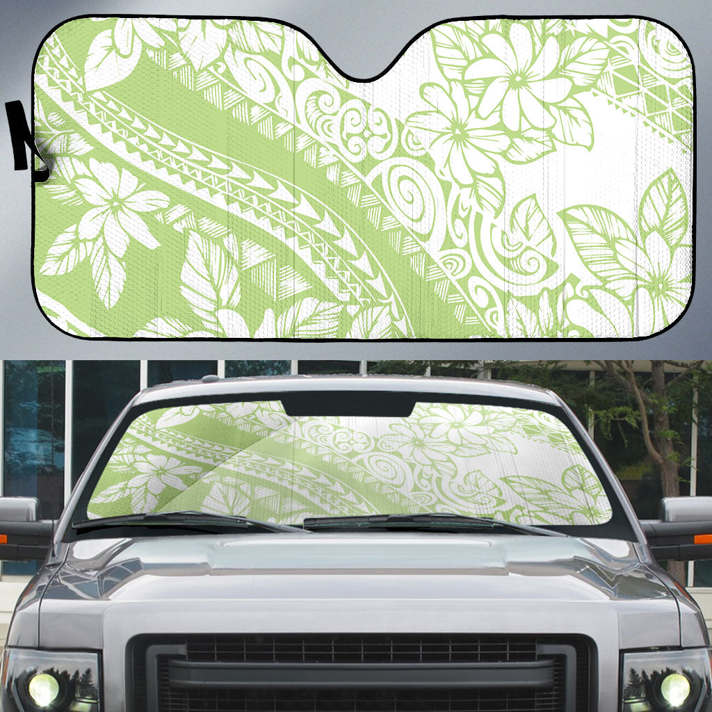 Polynesian Tiare Flower Sage Green Pastel Auto Sun Shade