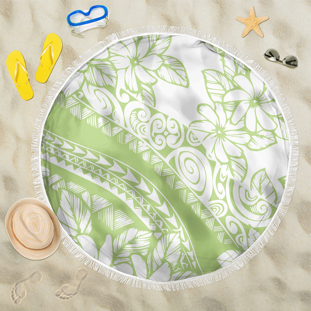 Polynesian Tiare Flower Sage Green Pastel Beach Blanket