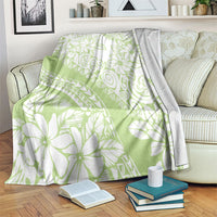 Polynesian Tiare Flower Sage Green Pastel Blanket