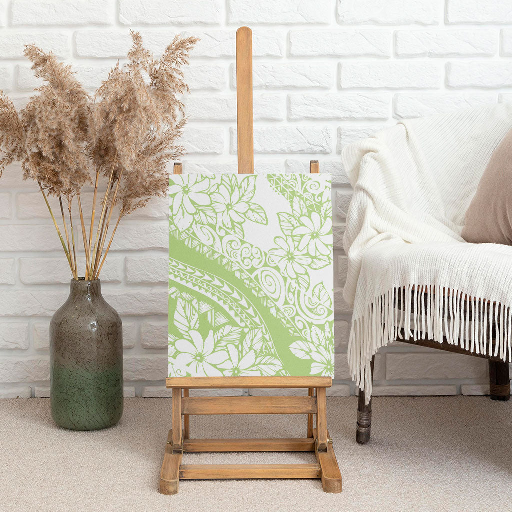 Polynesian Tiare Flower Sage Green Pastel Canvas Wall Art