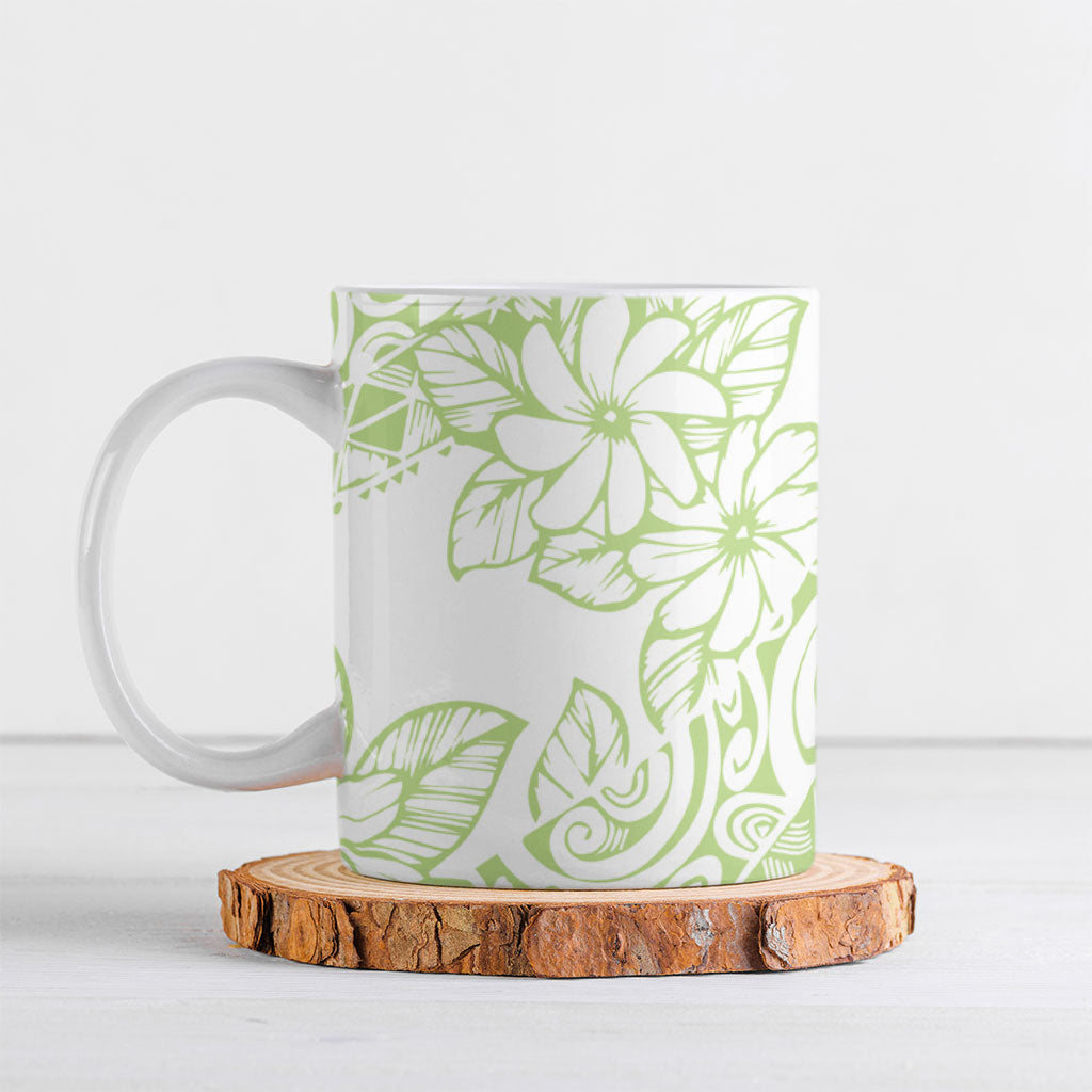 Polynesian Tiare Flower Sage Green Pastel Ceramic Mug