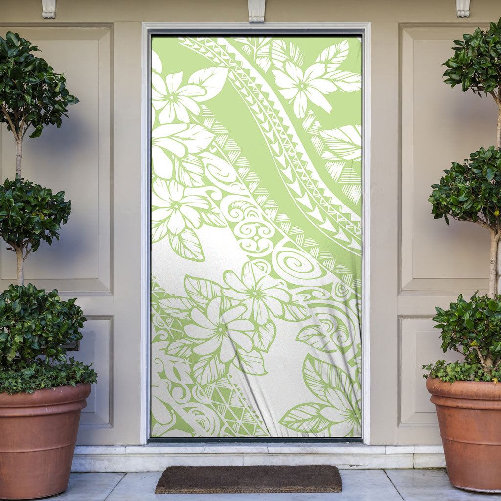 Polynesian Tiare Flower Sage Green Pastel Door Cover