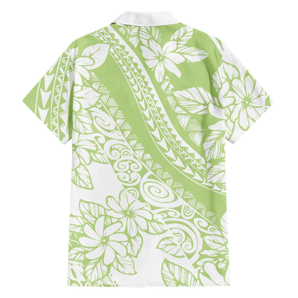 Polynesian Tiare Flower Sage Green Pastel Family Matching Mermaid Dress and Hawaiian Shirt