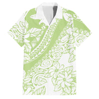 Polynesian Tiare Flower Sage Green Pastel Family Matching Summer Maxi Dress and Hawaiian Shirt