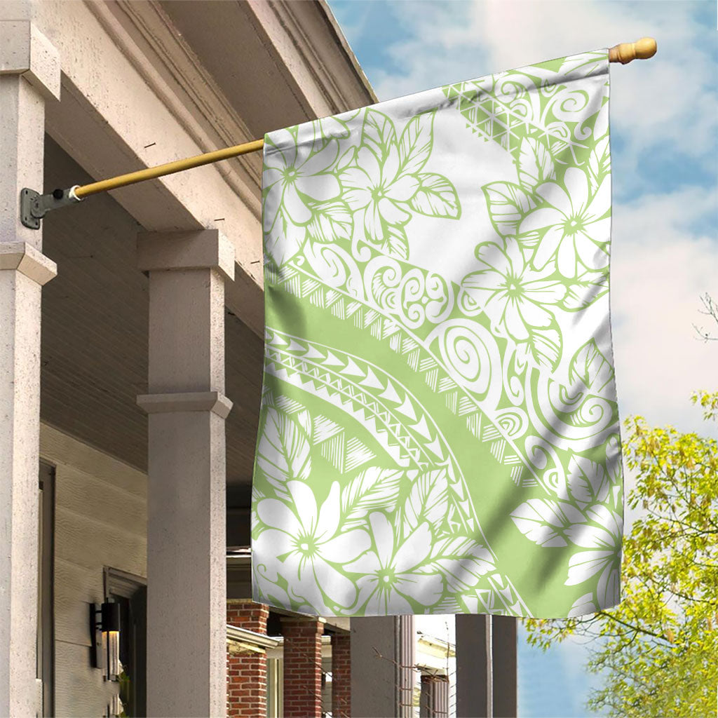 Polynesian Tiare Flower Sage Green Pastel Garden Flag