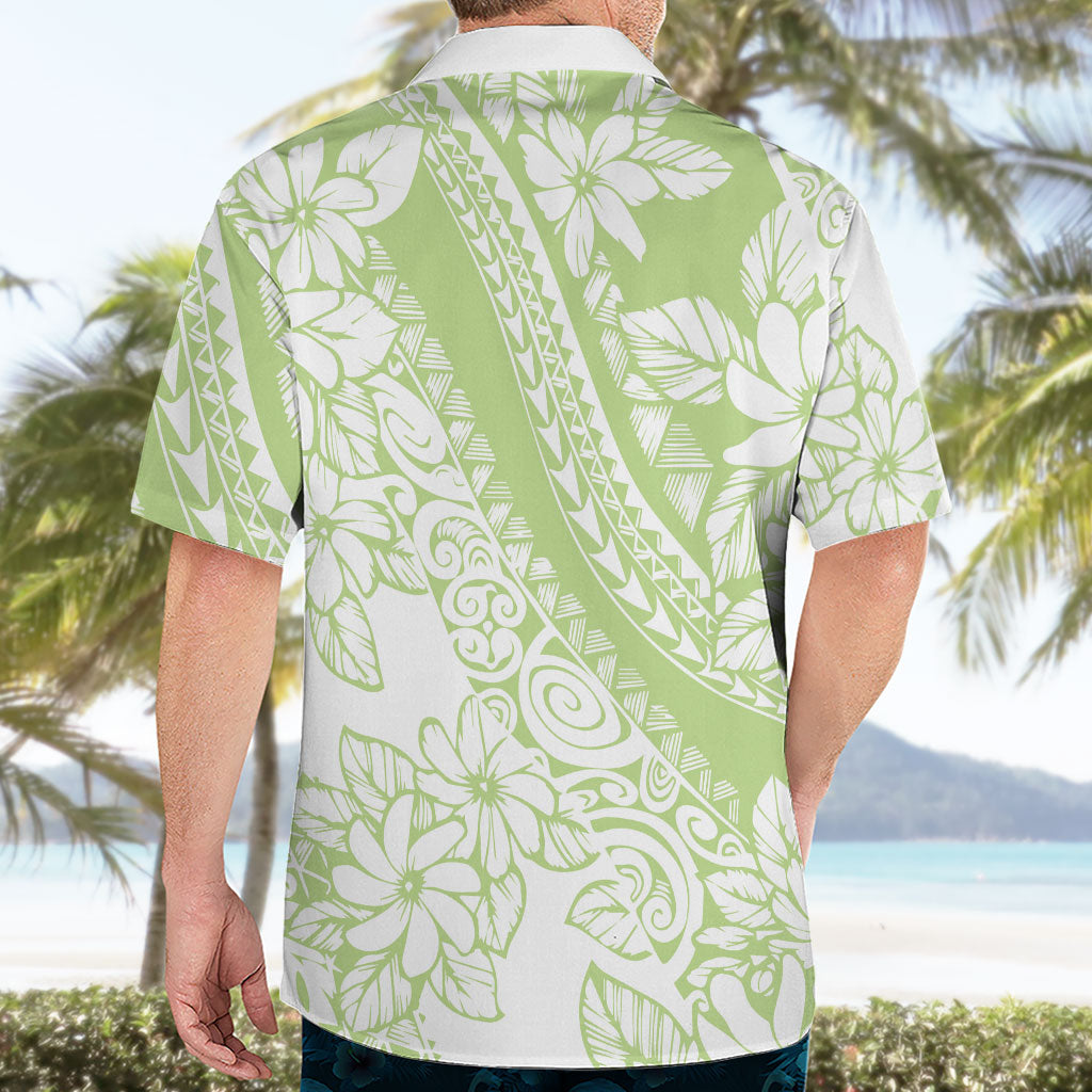 Polynesian Tiare Flower Sage Green Pastel Hawaiian Shirt