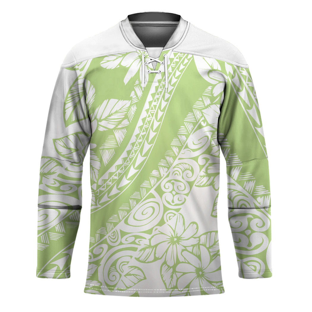 Polynesian Tiare Flower Sage Green Pastel Hockey Jersey