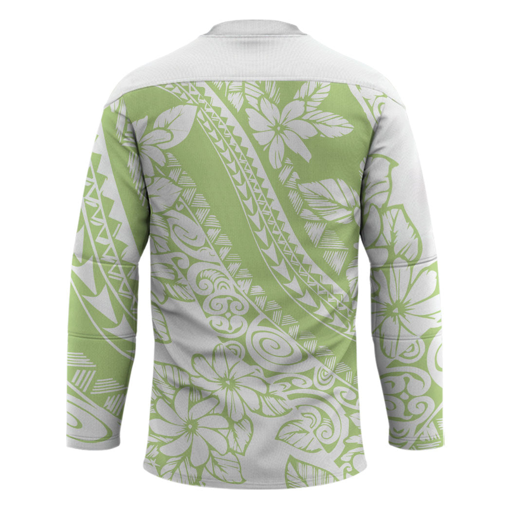 Polynesian Tiare Flower Sage Green Pastel Hockey Jersey