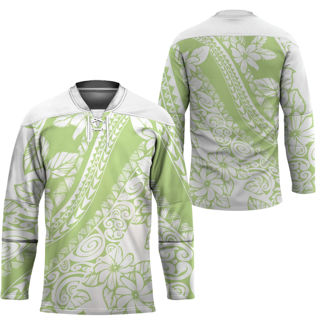 Polynesian Tiare Flower Sage Green Pastel Hockey Jersey