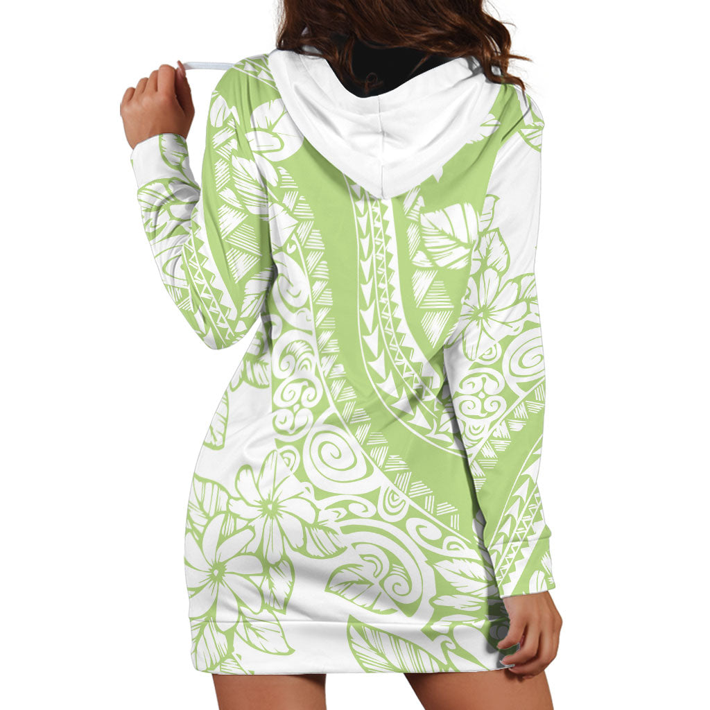 Polynesian Tiare Flower Sage Green Pastel Hoodie Dress LT14 - Polynesian Pride