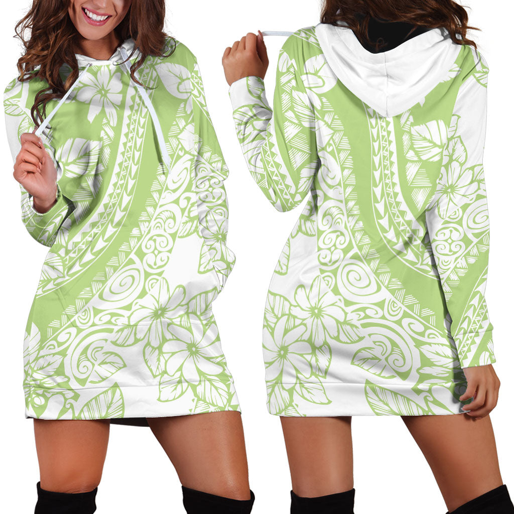 Polynesian Tiare Flower Sage Green Pastel Hoodie Dress LT14 - Polynesian Pride