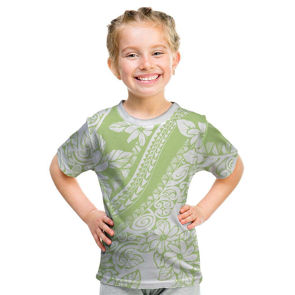 Polynesian Tiare Flower Sage Green Pastel Kid T Shirt