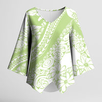 Polynesian Tiare Flower Sage Green Pastel Kimono Sleeve Blouse
