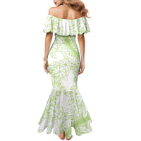 Polynesian Tiare Flower Sage Green Pastel Mermaid Dress