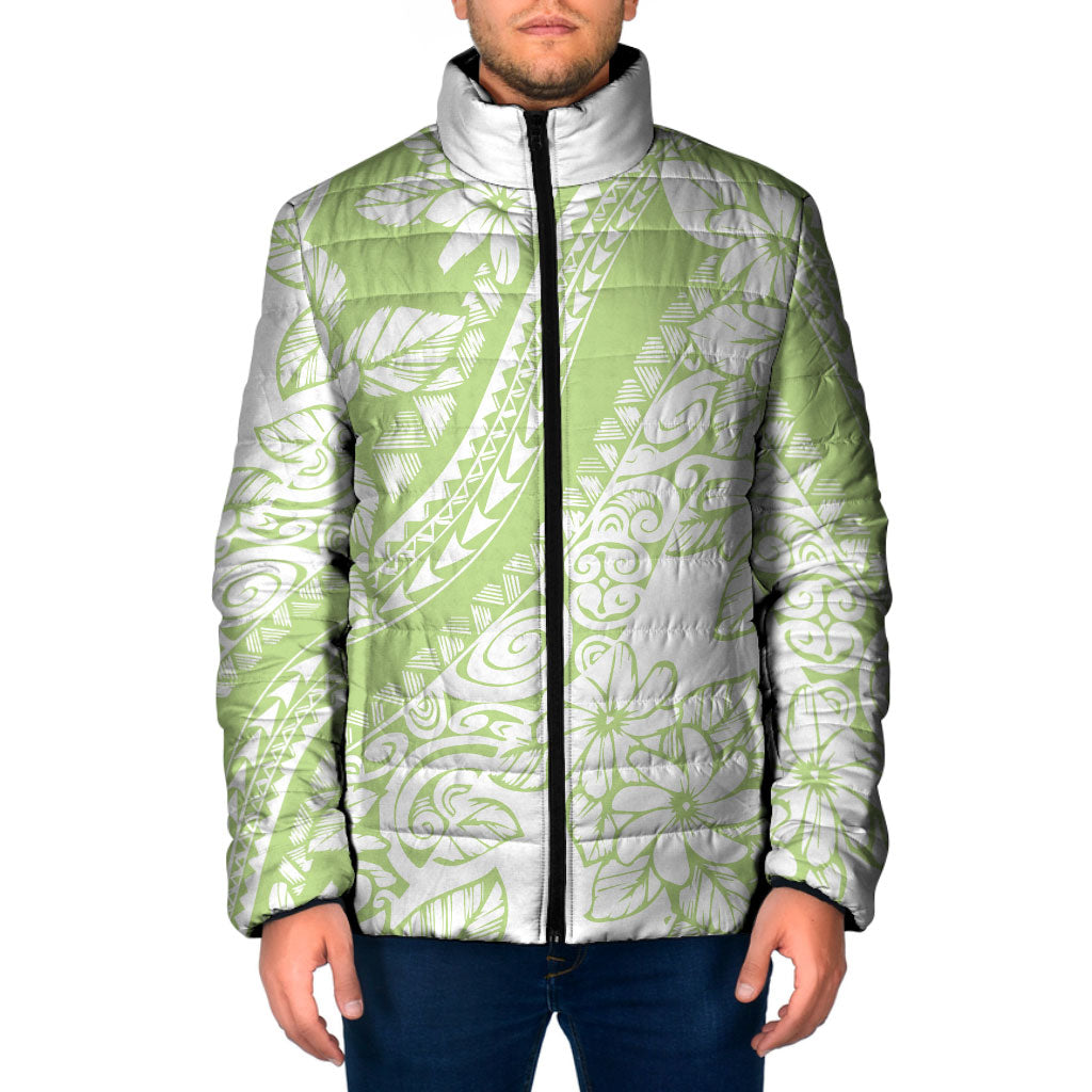 Polynesian Tiare Flower Sage Green Pastel Padded Jacket