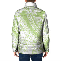 Polynesian Tiare Flower Sage Green Pastel Padded Jacket
