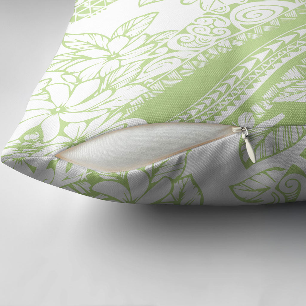 Polynesian Tiare Flower Sage Green Pastel Pillow Cover