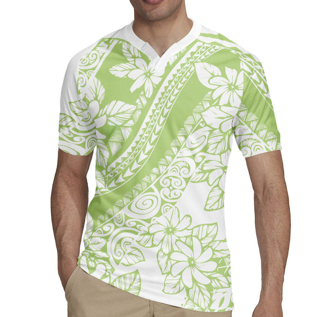 Polynesian Tiare Flower Sage Green Pastel Rugby Jersey