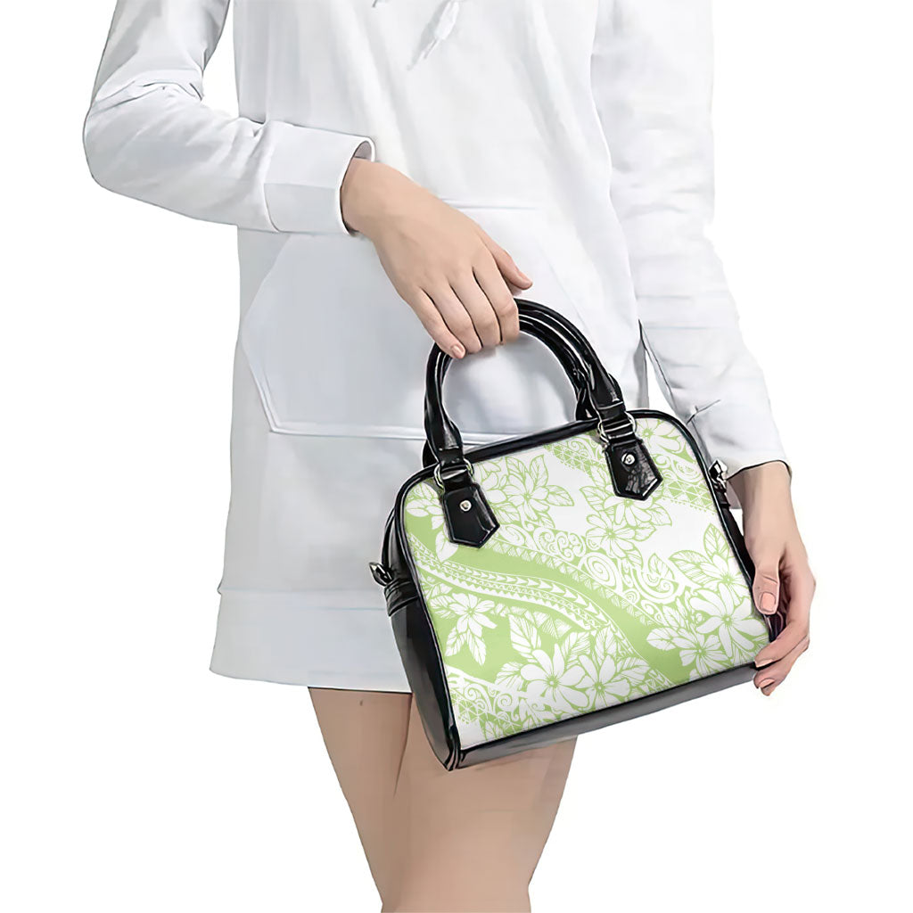 Polynesian Tiare Flower Sage Green Pastel Shoulder Handbag