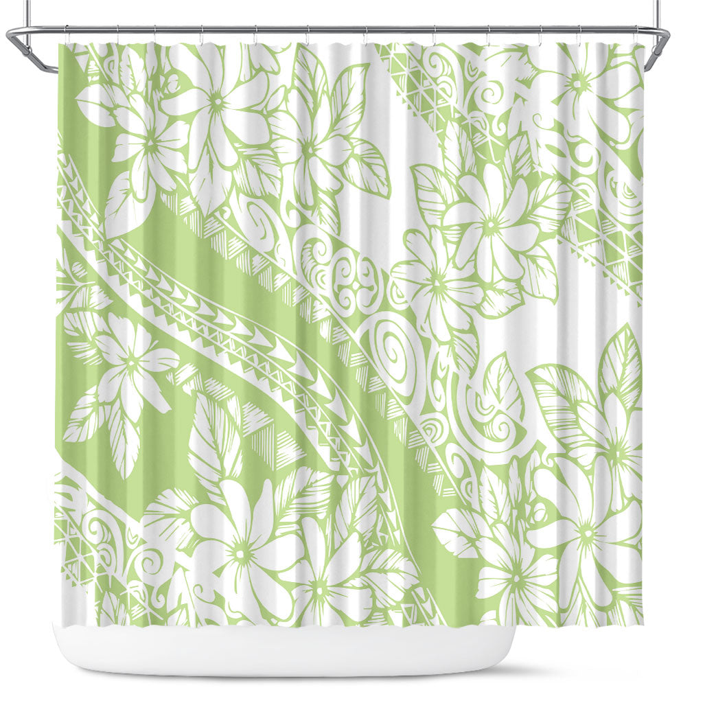 Polynesian Tiare Flower Sage Green Pastel Shower Curtain