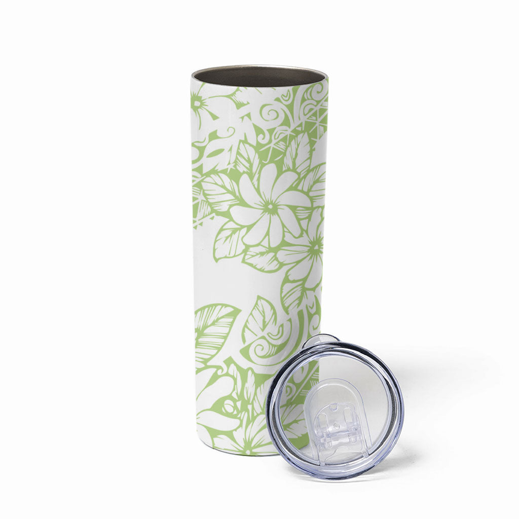 Polynesian Tiare Flower Sage Green Pastel Skinny Tumbler