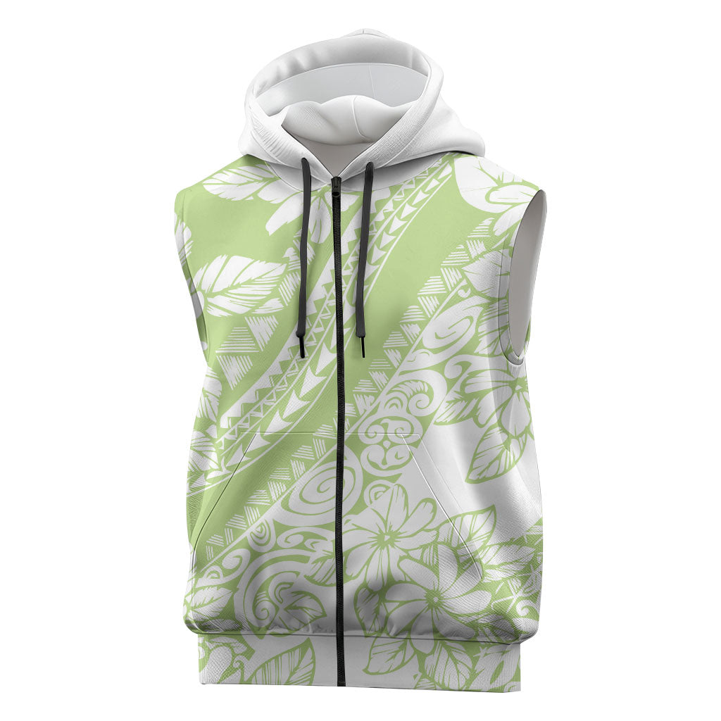 Polynesian Tiare Flower Sage Green Pastel Sleeveless Zip Hoodie LT14 Sage Green - Polynesian Pride