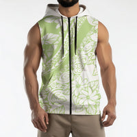 Polynesian Tiare Flower Sage Green Pastel Sleeveless Zip Hoodie LT14 - Polynesian Pride