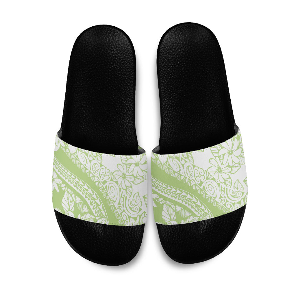 Polynesian Tiare Flower Sage Green Pastel Slide Sandals