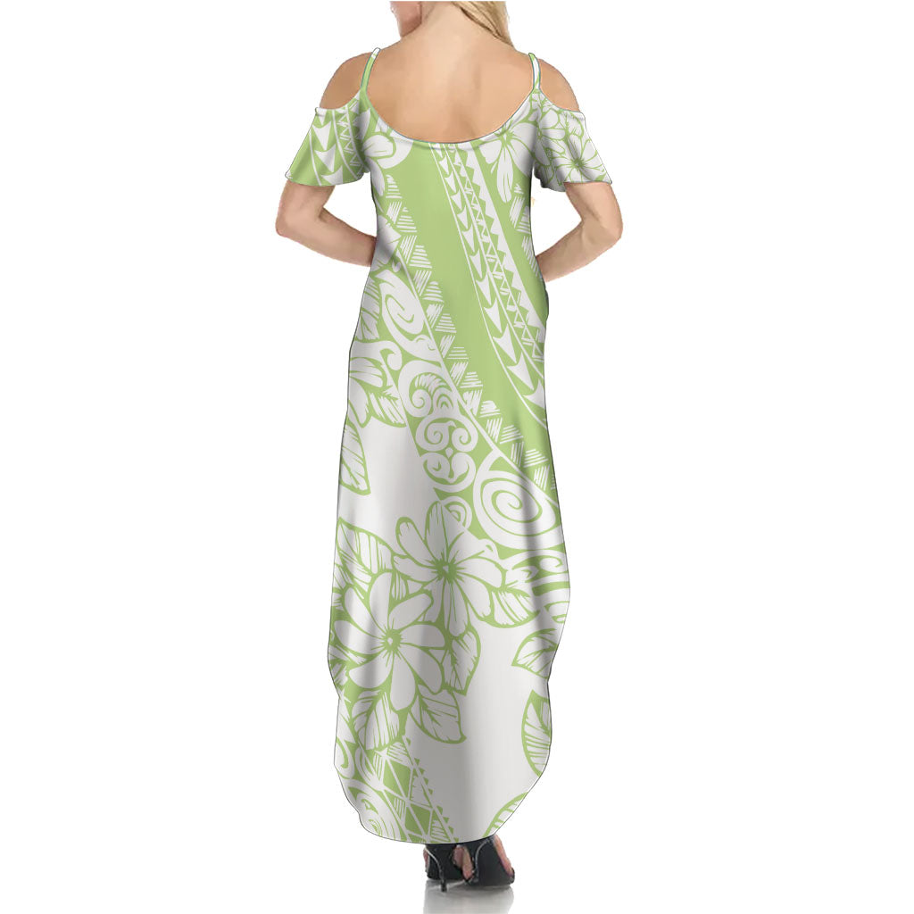 Polynesian Tiare Flower Sage Green Pastel Summer Maxi Dress