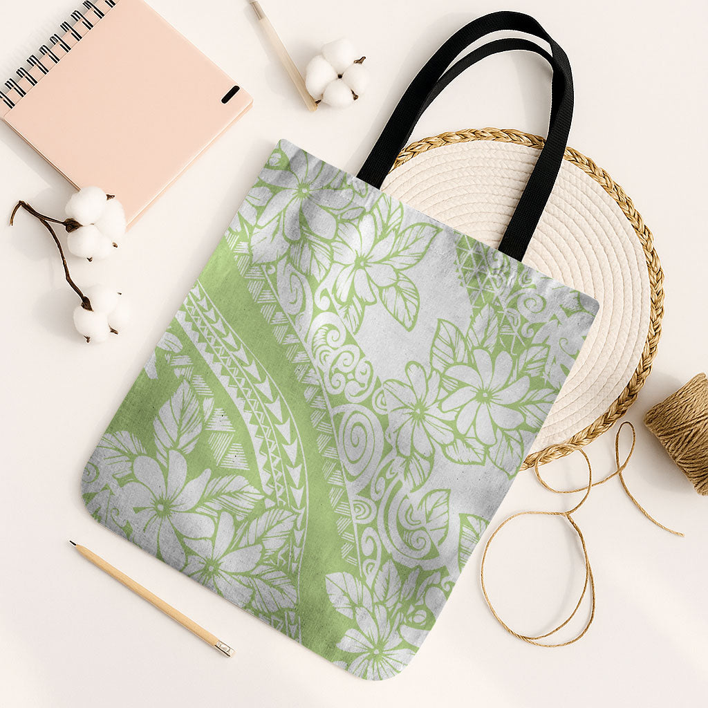 Polynesian Tiare Flower Sage Green Pastel Tote Bag