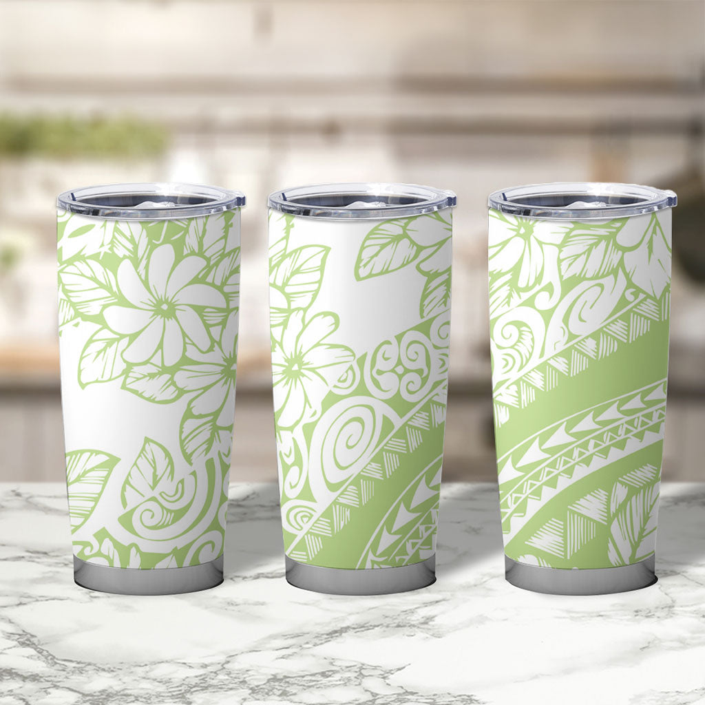 Polynesian Tiare Flower Sage Green Pastel Tumbler Cup