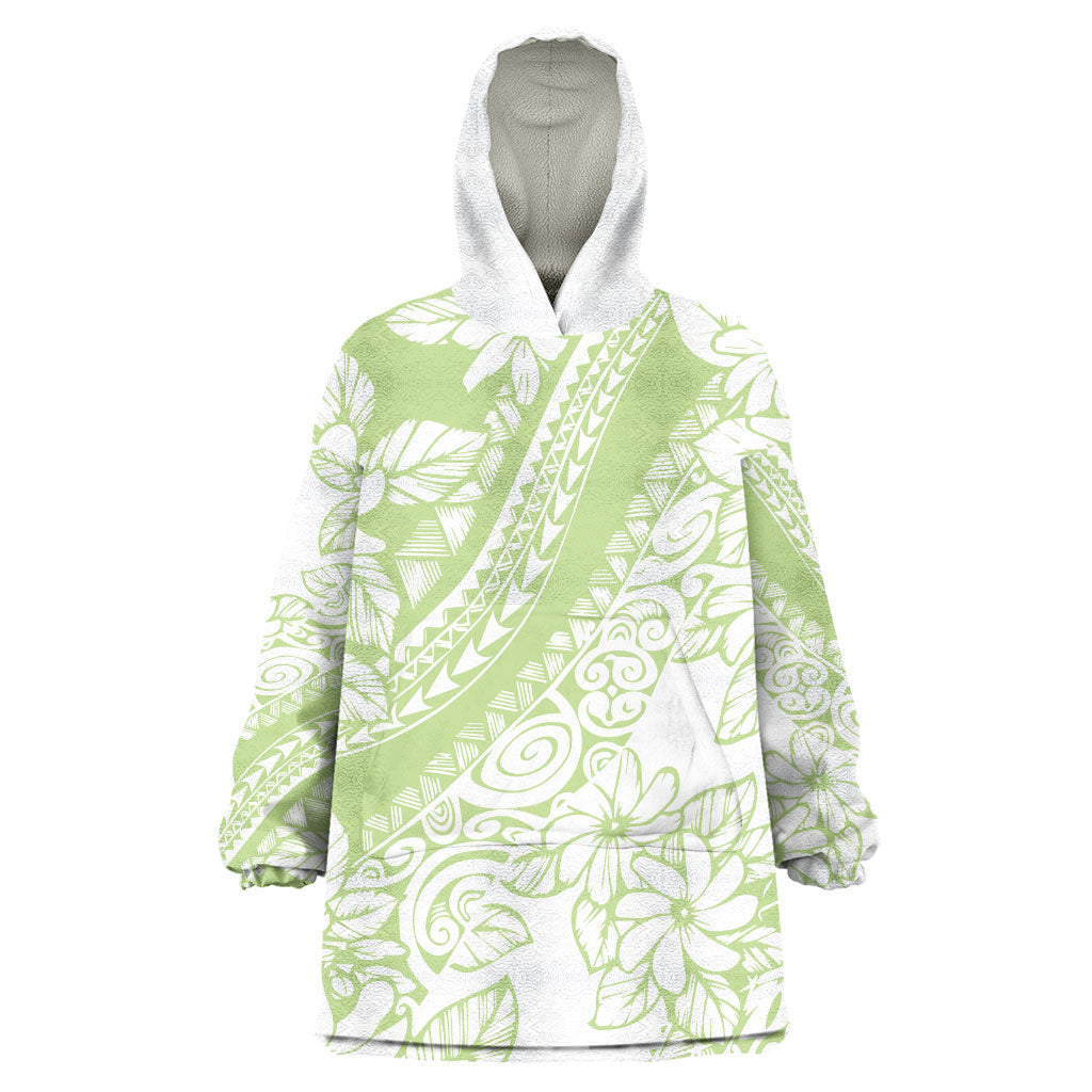 Polynesian Tiare Flower Sage Green Pastel Wearable Blanket Hoodie