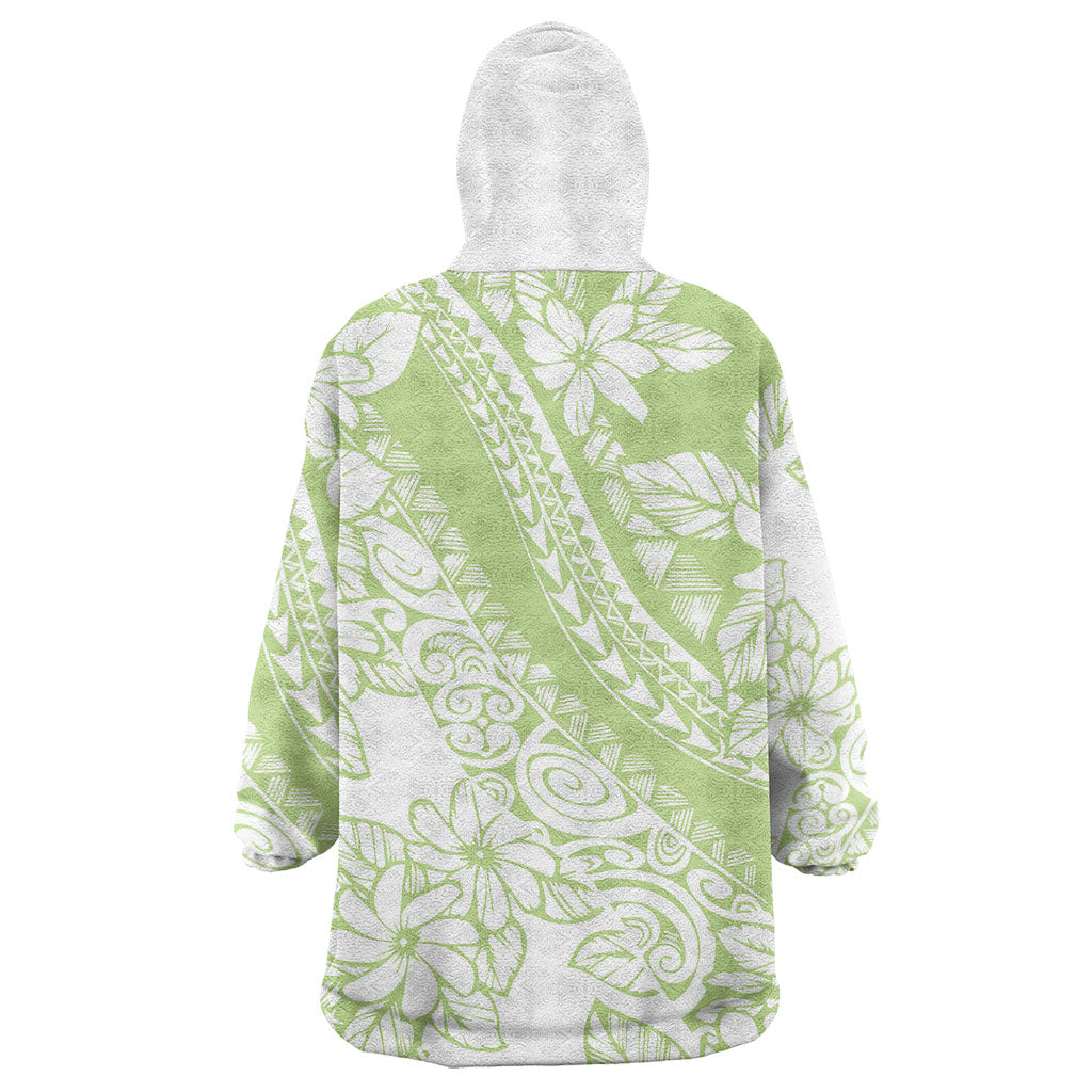 Polynesian Tiare Flower Sage Green Pastel Wearable Blanket Hoodie