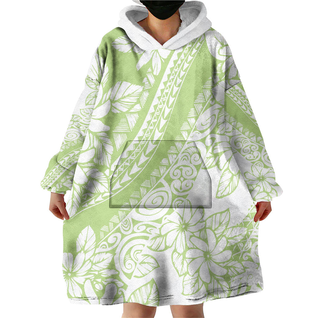 Polynesian Tiare Flower Sage Green Pastel Wearable Blanket Hoodie