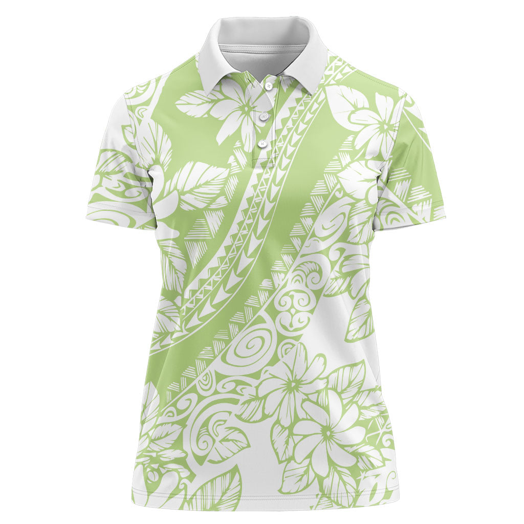 Polynesian Tiare Flower Sage Green Pastel Women Polo Shirt
