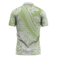 Polynesian Tiare Flower Sage Green Pastel Zipper Polo Shirt