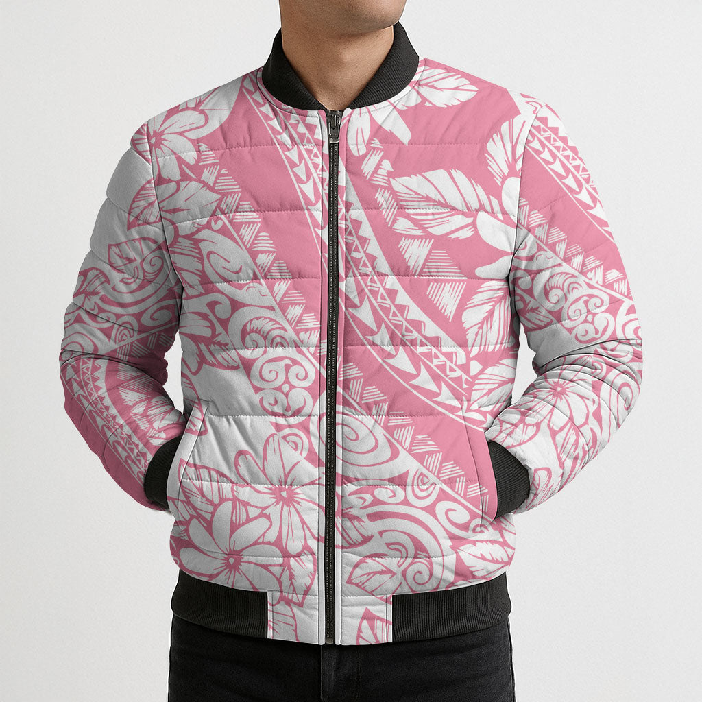 Polynesian Tiare Flower Pink Pastel Vibes Bomber Puffer Jacket