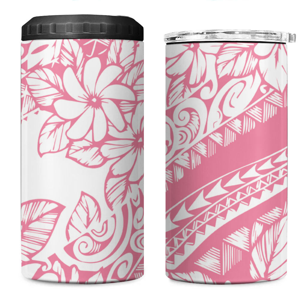 Polynesian Tiare Flower Pink Pastel Vibes 4 in 1 Can Cooler Tumbler