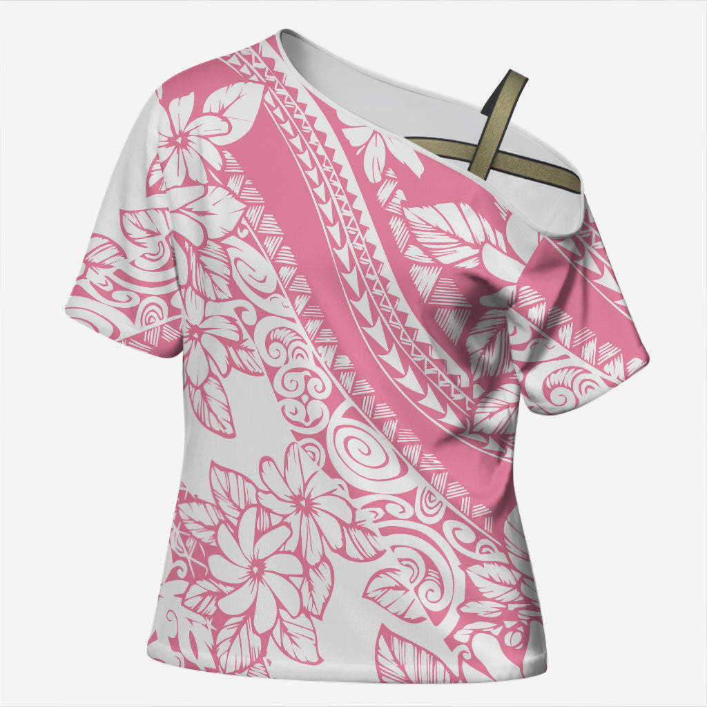Polynesian Tiare Flower Pink Pastel Vibes Cross Shoulder Shirt
