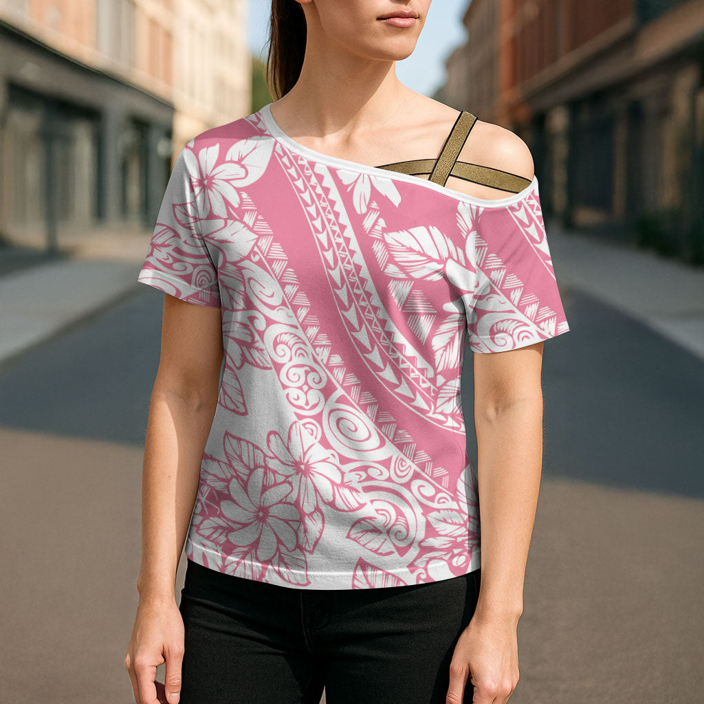 Polynesian Tiare Flower Pink Pastel Vibes Cross Shoulder Shirt