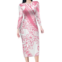 Polynesian Tiare Flower Pink Pastel Vibes Family Matching Long Sleeve Bodycon Dress and Hawaiian Shirt