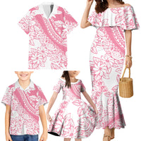 Polynesian Tiare Flower Pink Pastel Vibes Family Matching Mermaid Dress and Hawaiian Shirt