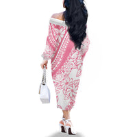 Polynesian Tiare Flower Pink Pastel Vibes Family Matching Off The Shoulder Long Sleeve Dress and Hawaiian Shirt