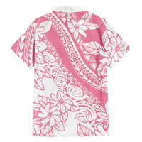 Polynesian Tiare Flower Pink Pastel Vibes Family Matching Off Shoulder Maxi Dress and Hawaiian Shirt