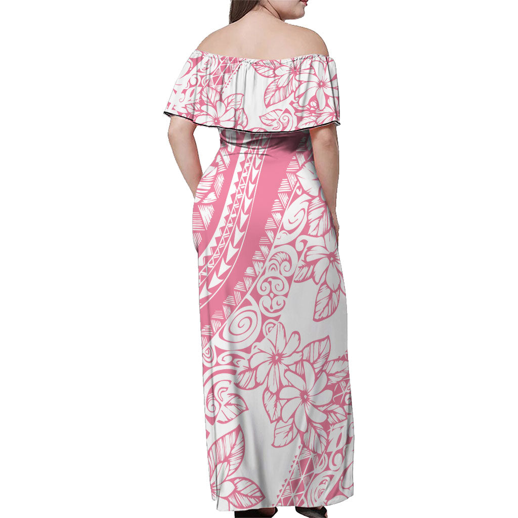 Polynesian Tiare Flower Pink Pastel Vibes Family Matching Off Shoulder Maxi Dress and Hawaiian Shirt