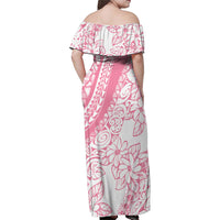 Polynesian Tiare Flower Pink Pastel Vibes Family Matching Off Shoulder Maxi Dress and Hawaiian Shirt