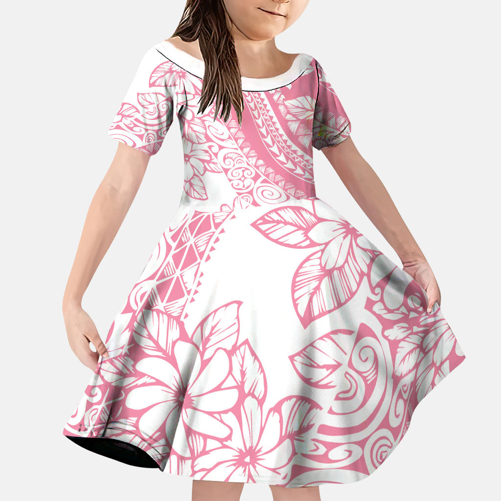 Polynesian Tiare Flower Pink Pastel Vibes Family Matching Off Shoulder Short Dress and Hawaiian Shirt