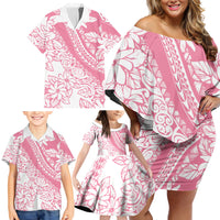 Polynesian Tiare Flower Pink Pastel Vibes Family Matching Off Shoulder Short Dress and Hawaiian Shirt